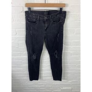 Vince Women's High Rise Skinny Ankle Jeans Distressed Denim Black Size 28